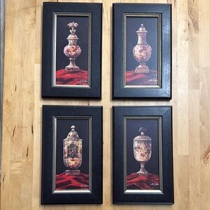 BOBBY SIKES GICLEE ON BOARD SET OF 4 FRAMED ART FRENCH PORCELAIN VASES RED BLACK
